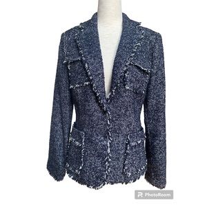 JONES NEW YORK FRENCH DESIGNER INSPIRED NAVY HERRINGBONE TWEED JACKET, 6